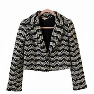 POL Black & White Wave Texture Cropped Blazer